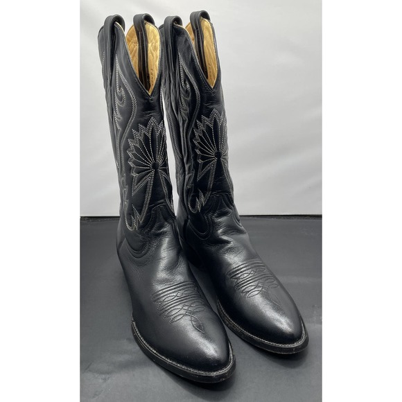 Corral Leather Cowboy Boots Black Embroidered Western Mens 8 Fast Shipping